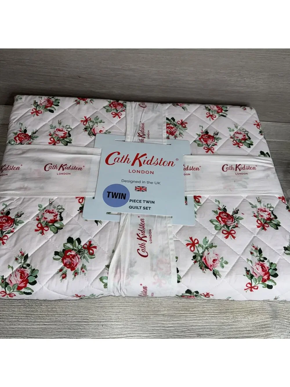 Cath Kidston London 3 Pc Twin Quilt Set - Rose And Bow Pink